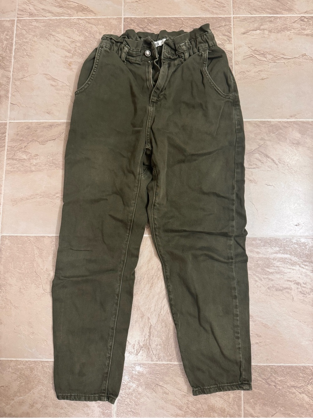 Women's Olive Green Casual Paperbag Waist Pants
